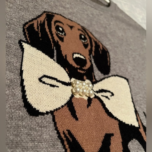 🎁 NEW Nikka K gray sweater pearl bow Dachshund Doxie viscose L large soft dog - Picture 10 of 12